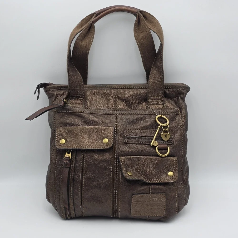 FOSSIL Long Live Vintage Soft Copper Brown Pebble Leather Hobo Purse Bag Hippie